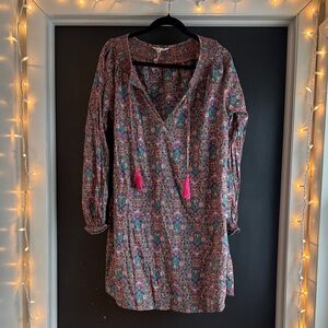 Boden Multicolor Long Sleeve Dress with Pink Accents